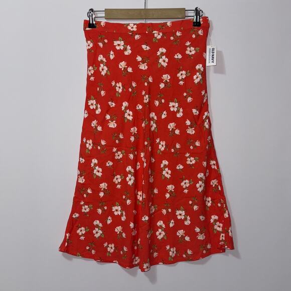Old navy Crepe A-Line red floral Midi Skirt women’s size petite small - Picture 1 of 6